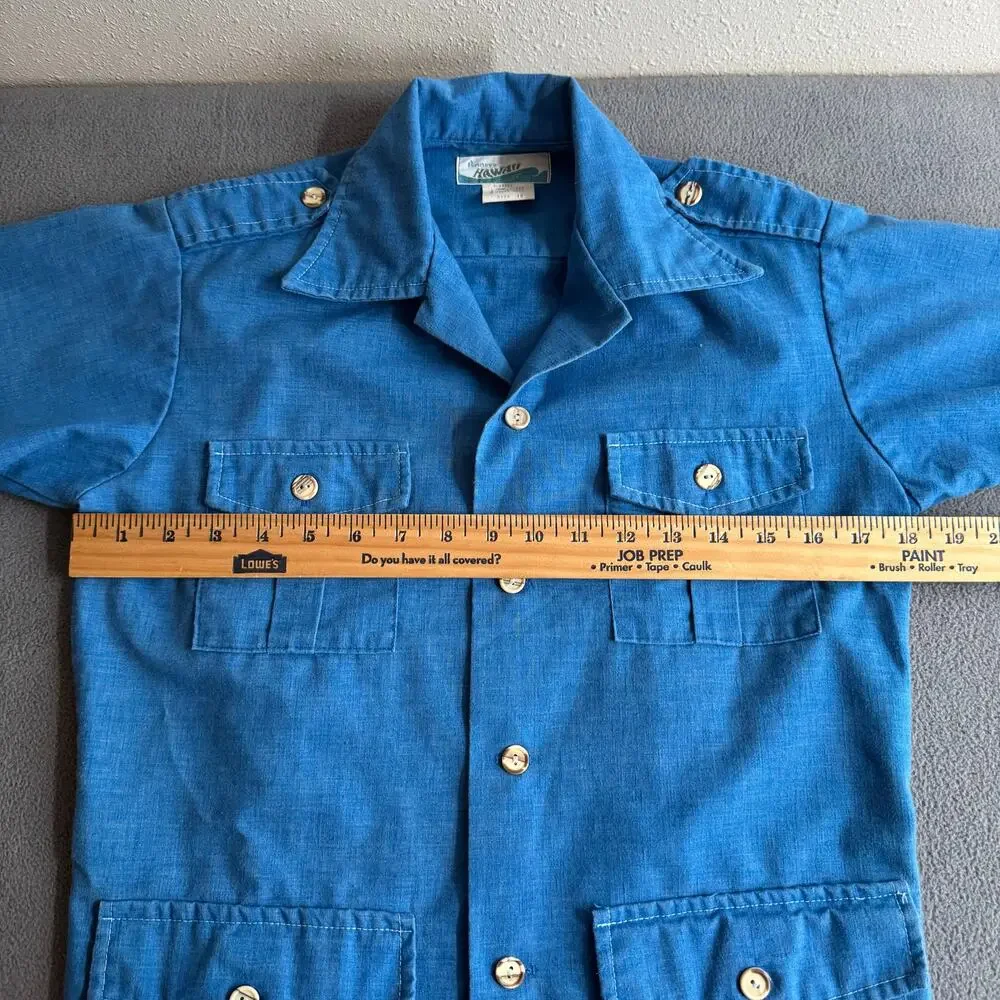 Vintage 60s Penneys Hawaii Camp Shirt Womens 16/S? Blue Lightweight Cotton Blend